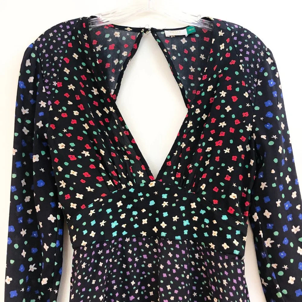 RIXO Cordelia Black Floral Long Sleeve Cut Out Back Designer Mini Dress ALTERED - Picture 5 of 11